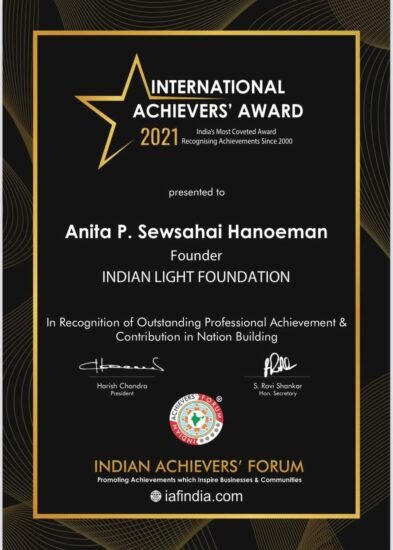 Indian Achievers Award voor Anita Sewsahai en ILF